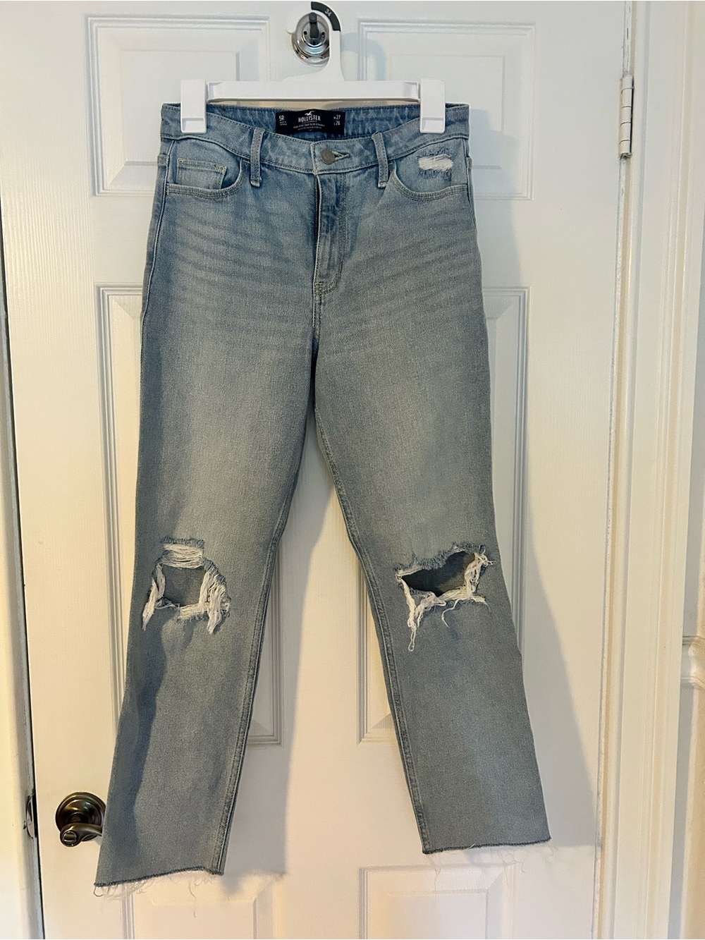 Hollister Light Wash Straight-Leg Jeans with Knee Rips